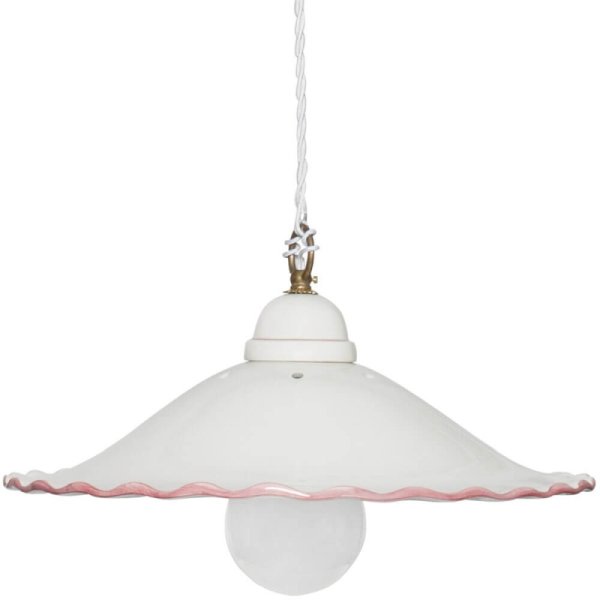 Ceramiche Borso Pendelleuchte Keramik weiß mit rosa Blumenmuster