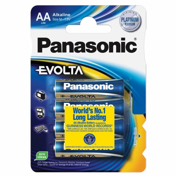 4 Stück Panasonic Evolta Batterien Alkaline, Mignon, AA, LR6 1,5V 