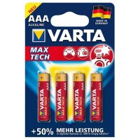4 Stück Batterien Alkaline, Micro, AAA, LR03 1,5V Varta Max Tech