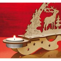 Weihnachtskerzenständer aus Holz Hirsche im Wald