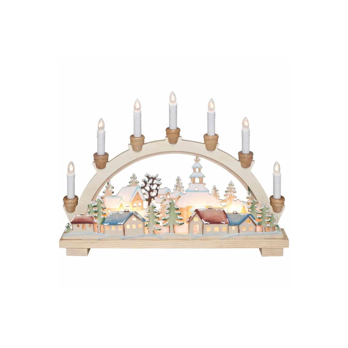 Weihnachtsleuchter Weihnachtsdorf Holz beleuchtet 10 x E10 2