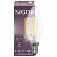 Sigor LED-Fadenlampe Kerze dimmbar E14 4,5W klar 470 lm 2700K L=98, Ø=35