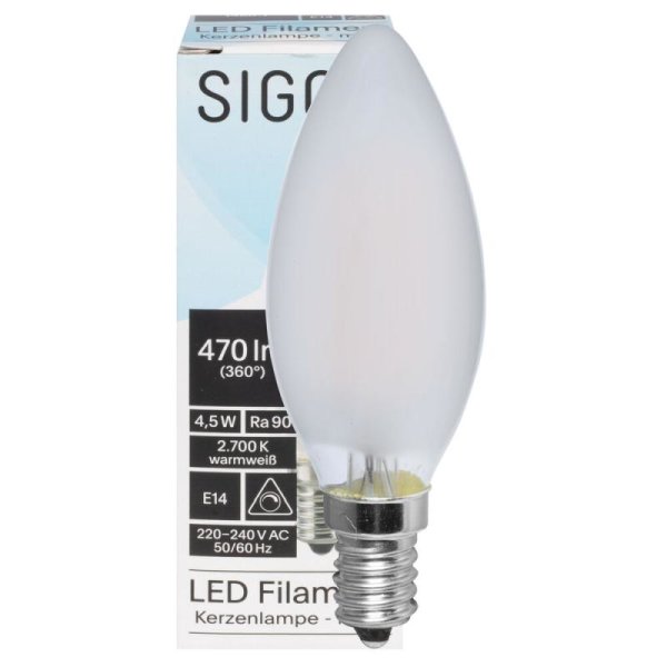 Sigor LED-Fadenlampe Kerze dimmbar E14 4,5W matt 430 lm 2700K L=98, Ø=35