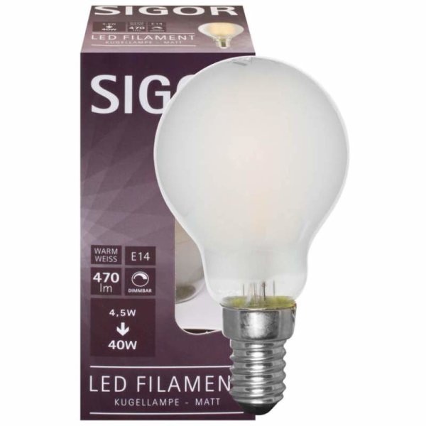 LED-Tropfen Fadenlampe dimmbar E14 4,5W matt 470 lm 2700K L=80, Ø=45