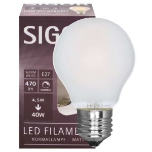 Sigor Dimmbare LED Glühlampe E27 4,5W matt 470lm...