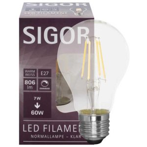 Sigor LED-Glühlampe dimmbar Fadenlampe E27 7W 806lm...