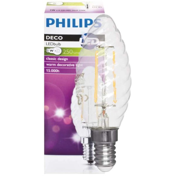 Philips LED Kerze gedreht klar E14 2W 250lm warmweiß 2700K Ø=35mm