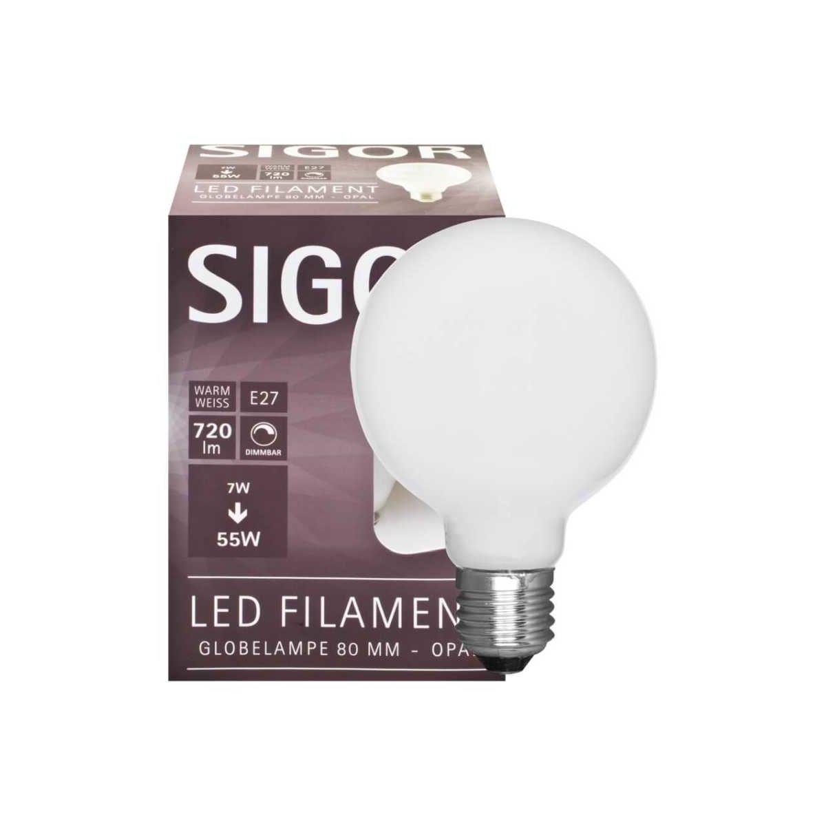 Sigor Dimmbare LED Globelampe E27 7W matt 806lm 2700K &Oslas