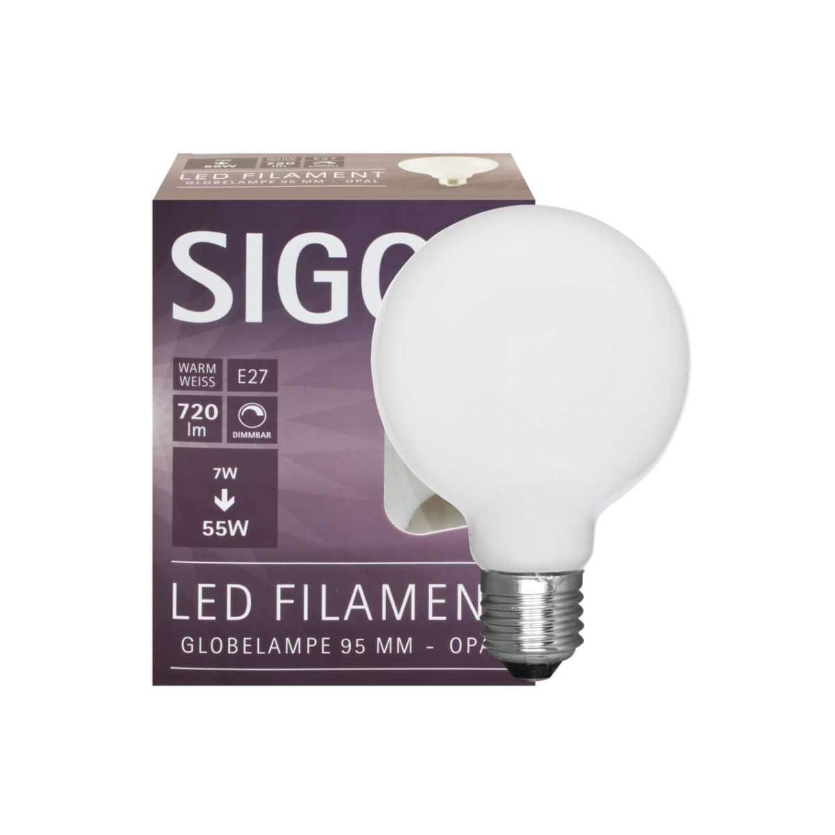 Sigor Dimmbare LED Globelampe E27 7W matt 806lm 2700K &Oslas