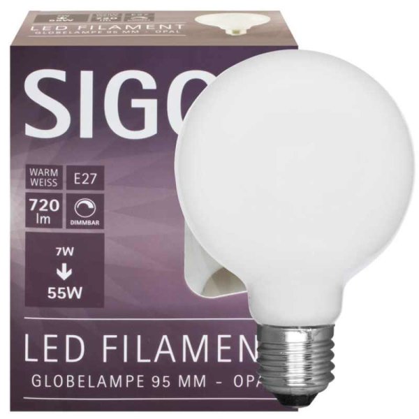 Sigor Dimmbare LED Globelampe E27 7W matt 806lm 2700K Ø=95mm
