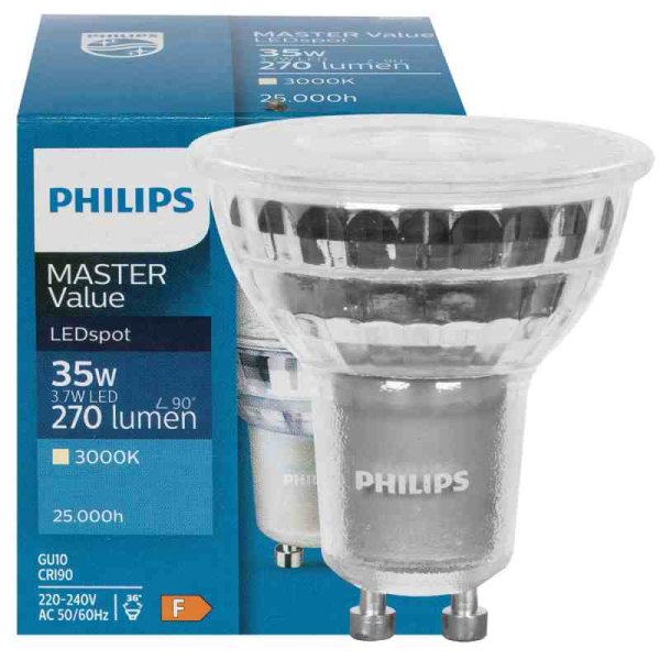 Philips MASTER LEDspot Value GU10 3,7W Flood 36° 270lm 3000K Dimmbar