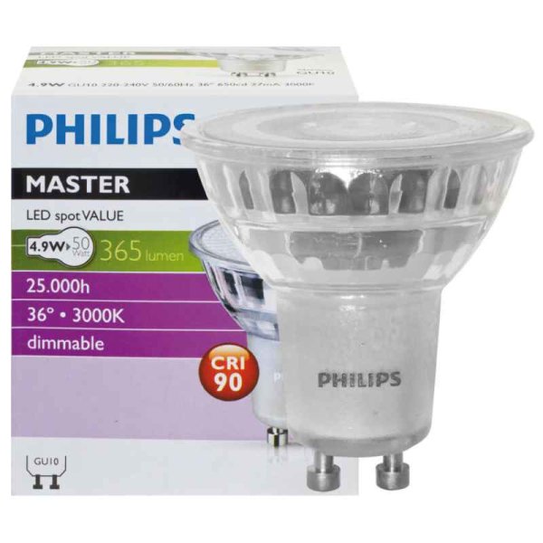 Philips MASTER LEDspot Value GU10 4,9W 36° 365lm 3000K warmweiß