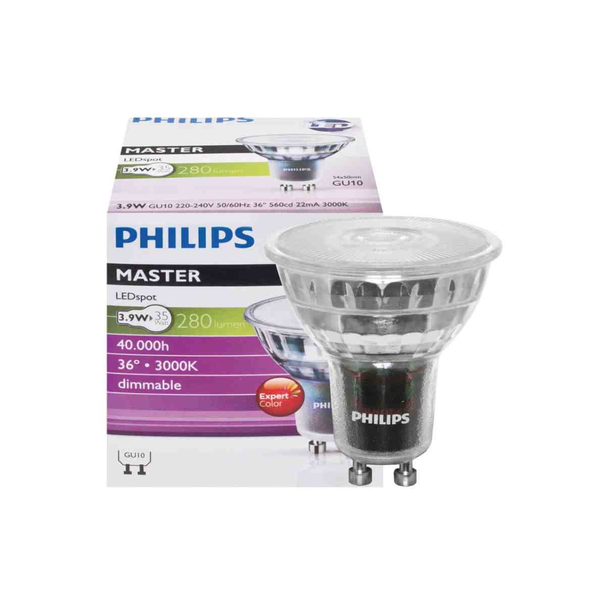 Philips GU10 MASTER LEDspot Ra=90 3,9W 36° 280lm 3000K w