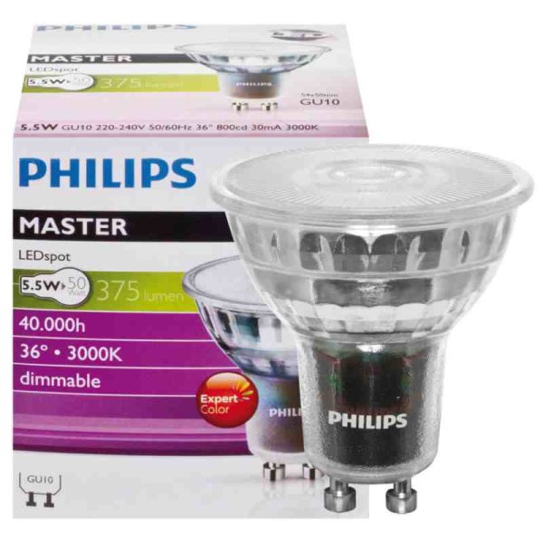Philips GU10 MASTER LEDSpot 375lm Ra=97 5,5W 36° 3000K warmweiß