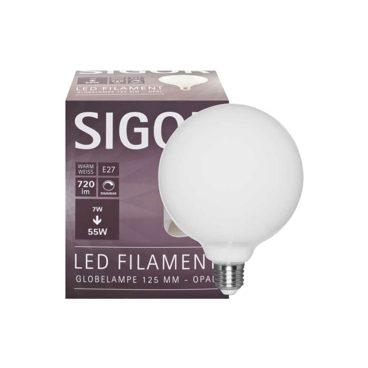 Sigor Dimmbare LED Globelampe E27 7W matt 806lm 2700K &Oslas