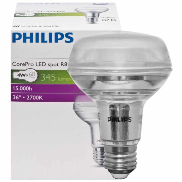 LED-Reflektorlampe R80, E27 COREPRO 4W 345lm 2700K Philips