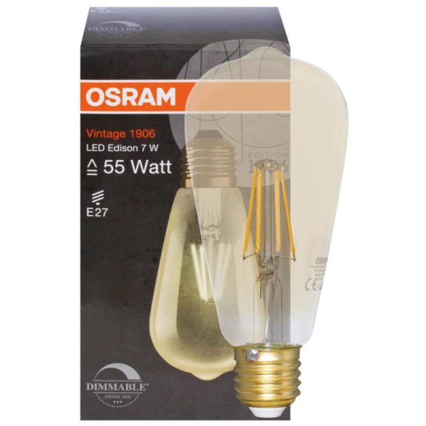 Osram Vintage dimmbare LED Filament Lampe Edison-Form gold E27 650 lm