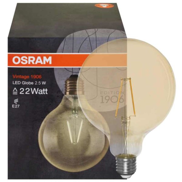 Osram Vintage 1906 LED Filament-Lampe Globe-Form gold E27 2,8W 200 lm