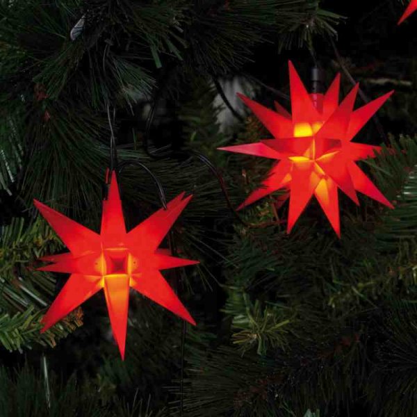 LED-Weihnachtsbaumkette 9-flg. rote Sterne LEDs warmweiß innen außen