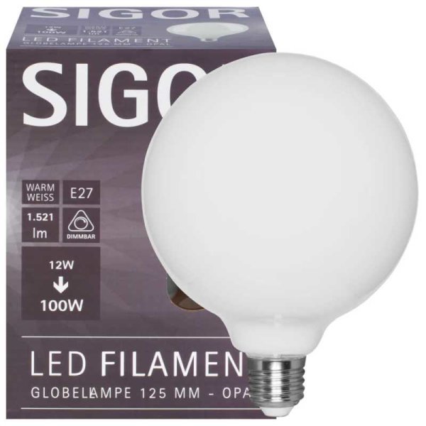 Sigor Dimmbare LED Globelampe E27 12W matt 1521lm 2700K L=178 Ø=125mm
