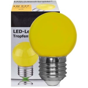 Gelbe LED-Tropfenlampe E27 1W Tropfen L=68mm...