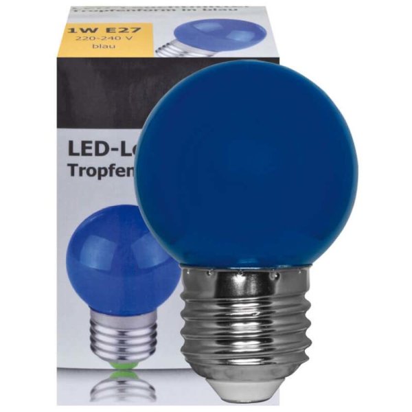 Blaue LED-Tropfenlampe E27 1W Tropfen L=68mm Ø=45mm