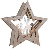 Weihnachtsleuchter FAUNA Stern Holz Motiv Rentiere 10 warmweiße LEDs