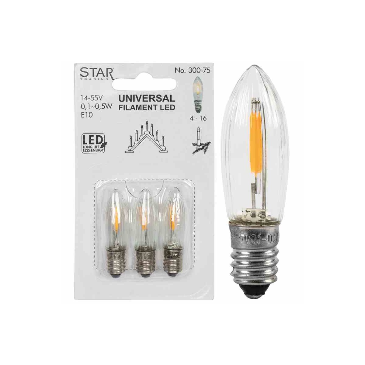 LED Weihnachtsbaumkerze Topkerze E10 14-55V 2100K 3er Set