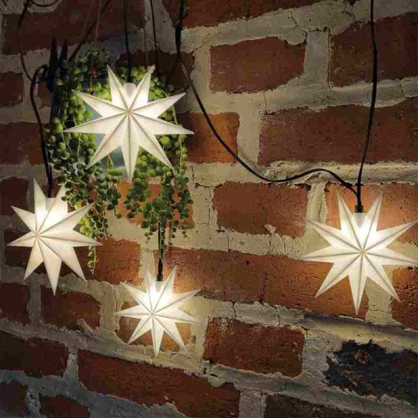 LED Weihnachtslichterkette 9 weiße Sterne LEDs warmweiß 9 Zacken