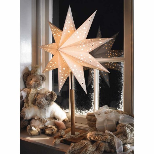 Fenster Weihnachtsstern Solvalla aus Papier Fuß Holz h=70cm